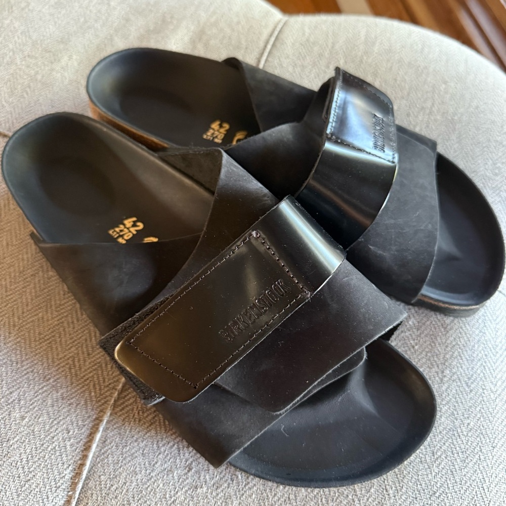 Birkenstock Kyoto Nubuck Leather - Black Slide Sandals - Picture 3 of 8
